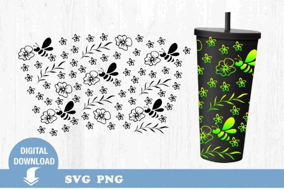 Bee Tumbler Wild Flowers: An SVG & Print Template Asset