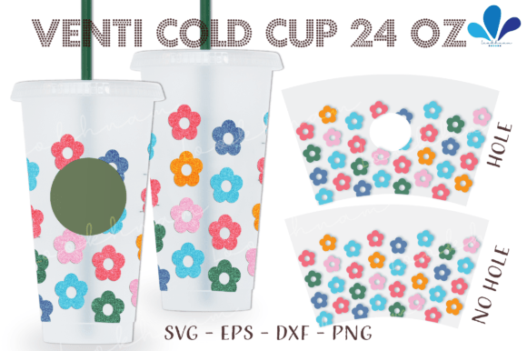 Colorful Retro Flower Venti Cup Wrap SVG: Crafts & Graphics