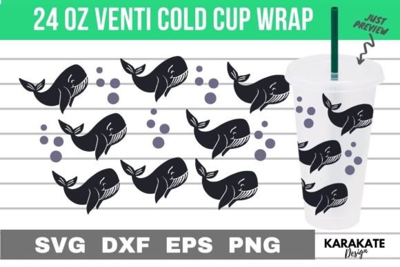 Cool Whale 24 Oz Venti Cup Wrap SVG Graphics & Crafts