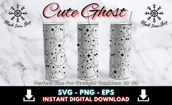 Cute Ghost Tumbler Wrap Svg: Graphics & Illustrations