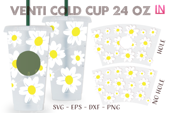 Daisy Hand Draw Venti Cold Cup Wrap SVG: Graphics & Crafts