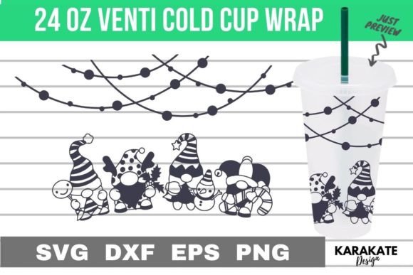 Gnome Party 24 Oz Venti Cup Wrap SVG: Graphics & Crafts