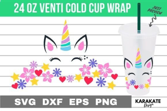 Pastel Unicorn Venti Cup Wrap SVG: Graphics & Crafts