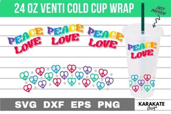 Peace Heart 24 Oz Cup Wrap SVG: Graphics & Crafts