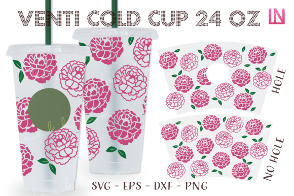 Peony Flower 24 Oz Venti Cup Wrap SVG: Graphics for Crafts & Content