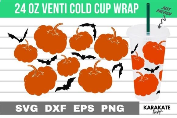 Pumpkin Bat 24 Oz Venti Cup Wrap SVG for Graphics & Crafts