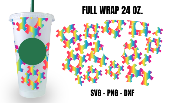 Puzzle Heart Starbucks Cup Wrap Svg for Graphics & Crafts
