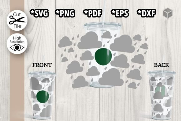 Rain Clouds Cup Wrap SVG: Graphic Templates & Graphics
