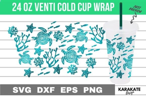Sea Turtles 24 Oz Venti Cup Wrap SVG: Graphics for Crafts
