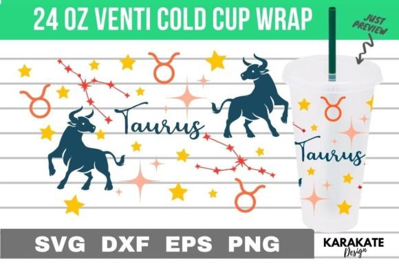 Taurus Zodiac Venti Cup Wrap SVG: Graphics & Crafts
