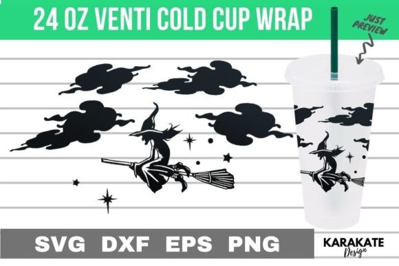 Witch Riding 24 Oz Venti Cup Wrap SVG: Graphics & Crafts
