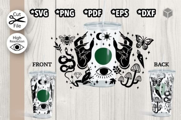 Witchy Cup Wrap SVG Graphic Templates for 24 Oz Cups