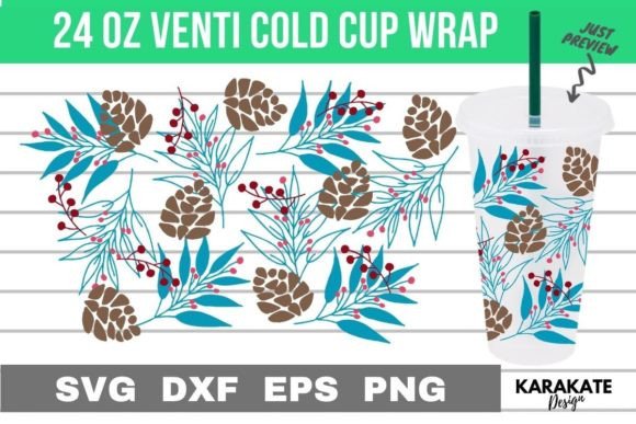 Xmas Leaf 24 Oz Venti Cup Wrap SVG for Crafts & Graphics